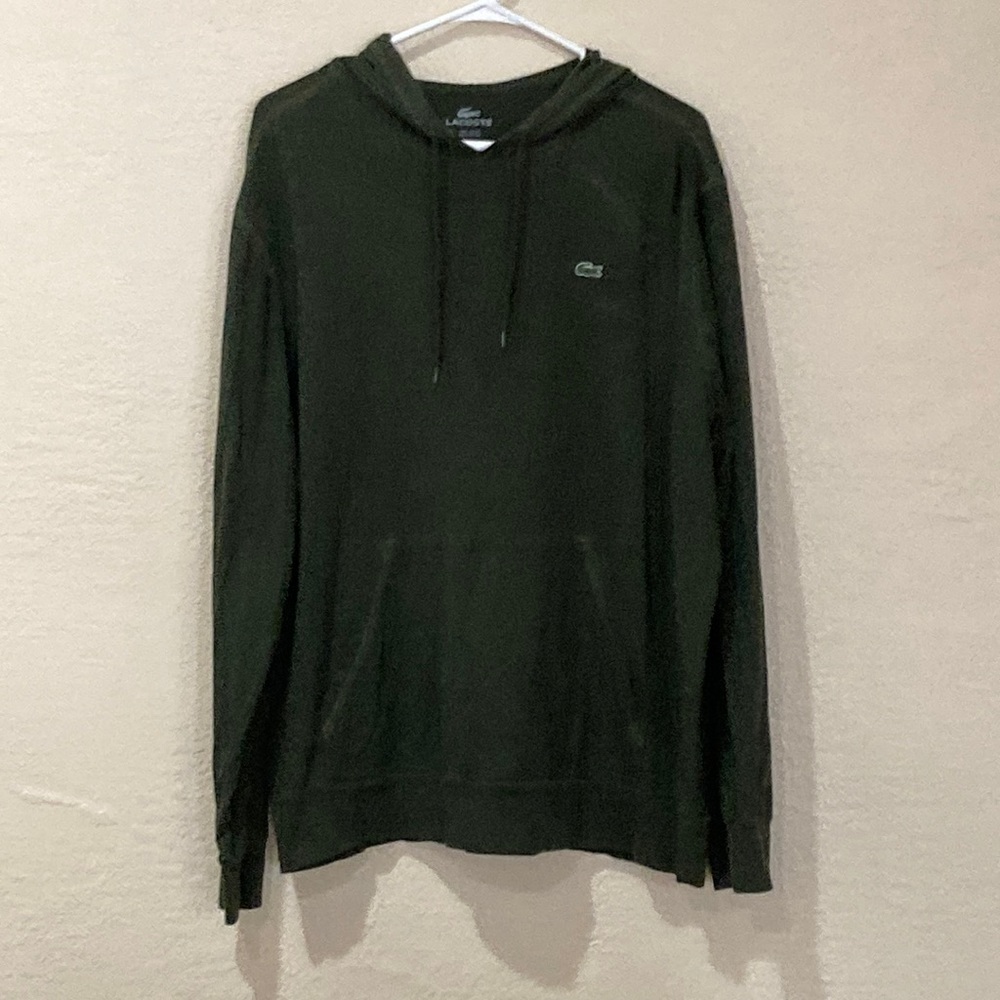 Men’s Lacoste Green Light weight hooded long sleeve Cotton Shirt, XL